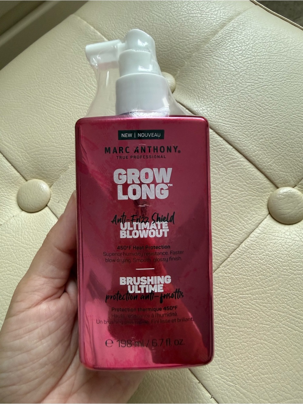 Marc Anthony Grow Long Ultimate Blowout Heat Protectant - Metallic Red Bottle